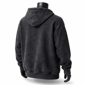 Sweat à capuche zippé pour homme, vintage, délavé, coupe oversize, en molleton épais, effet délavé à l'acide, style streetwear, vierge - Product Image 5
