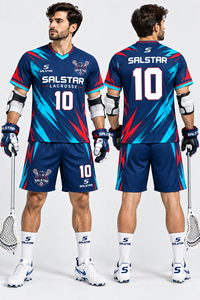 Ensemble uniforme de lacrosse SALSTAR pour hommes – Maillot et short de sport d'équipe, logo personnalisé, impression par sublimation, séchage rapide, col en V, manches courtes - Product Image 4