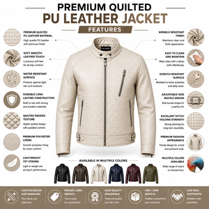 Custom Men's Quilted PU Leather <b>Biker</b> <b>Jacket</b> Premium Motorcycle Outerwear Long Sleeve Stylish Stand Collar - Product Image 6