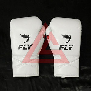 Custom Made <b>White</b> Fly Boxing Gloves MMA Gloves % Cowhide Leather Professional <b>Lace</b>-Up Closure - Product Image 3