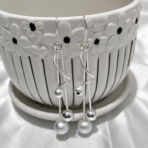 925 Sterling <b>Silver</b> Long Dangle <b>Earrings</b> Spiral <b>Ball</b> Drop Minimalist Bridal Jewelry - Product Image 2