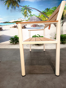Modern Outdoor Patio Bench with <b>PS</b> slats Seat and Back Steel Frame Durable Contemporary Design for Garden Park Villa, hotels - Product Image 3