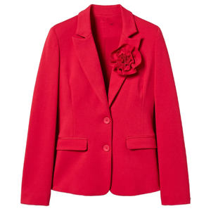 New Commuting Style Women <b>Red</b> Blazer <b>Suit</b> Jacket Loose 3D Rose Elegant Office Fashion Wholesale Custom Logo Long Sleeve Outfit - Product Image 1