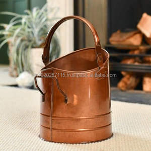 Large copper <b>coal</b> <b>bucket</b> with sturdy handle beautiful handcrafted design perfect for rustic home fireplace display - Product Image 5