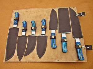 Juego de 7 Cuchillos de Acero de Damasco Hechos a Mano con Mango de Madera para Camping y Cocina, Grado Industrial OEM/ODM/OBM - Product Image 4