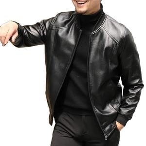 Men's Black PU Leather Moto <b>Jacket</b> Stand Collar Zipper Closure <b>Slim</b> <b>Fit</b> Affordable men's winter leather <b>jacket</b> New style - Product Image 4