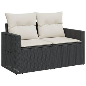 Canapé de jardin noir deux places avec coussins crème, mobilier d'extérieur en rotin, design contemporain durable - Product Image 6
