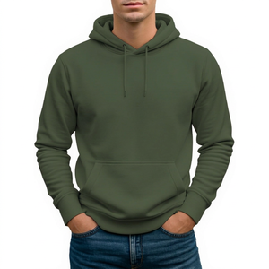 Sudadera con Capucha para Hombre, Color Verde Oliva, Corte Regular, Felpa Francesa de Algodón, Estilo Casual, con Bolsillo Delantero, para Otoño - Product Image 1