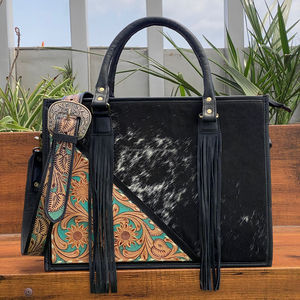 Nuevos bolsos de hombro de cuero de vaca genuino hechos a mano personalizados con bolso de mano triple para mujer, conjuntos de 2 piezas - Product Image 5