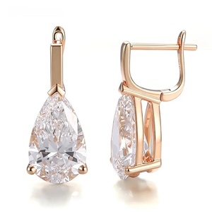 Teardrop Lab Grown 1.01CT VS1 Pear Cut Diamond Stud <b>Earrings</b> For Unisex 14K Rose Gold <b>Fine</b> Wedding Promise Gift Her - Product Image 1