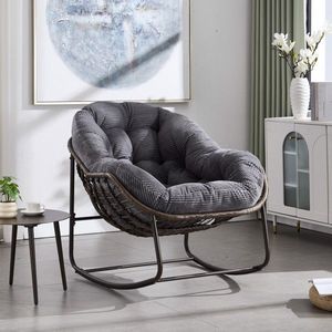 Sedia a Dondolo Reclinabile in Rattan Grigio per Esterni con Cuscino Imbottito per Veranda, Soggiorno, Patio e Giardino - Product Image 2