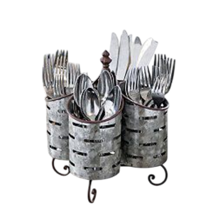 Portautensilios de metal galvanizado blanco estilo rústico con asa de madera para organizar la encimera de la cocina y la mesa de comedor - Product Image 2