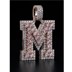 Luxury Iced Out <b>Initial</b> Letter M VVS Moissanite Pendant <b>Necklace</b> 925 Sterling <b>Silver</b> Pink Stone Hip Hop Alphabet Jewelry Gift - Product Image 1