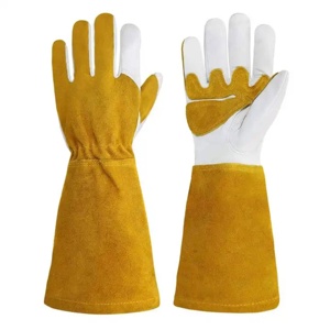 Gants de soudage TIG en cuir de chèvre renforcé et croûte de cuir de vache, ignifuges, protection industrielle des mains pour soudeurs - Product Image 1