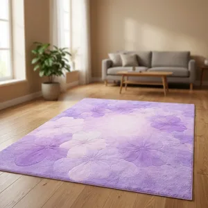 Tapis rectangulaire violet à motifs floraux en microfibre rembourré pour chambre à coucher - Product Image 4