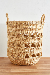 Handmade Water Hyacinth Laundry <b>Basket</b> Bohemian Woven Clothes Storage <b>Hamper</b> with Handles <b>for</b> Home Organizer - Product Image 2