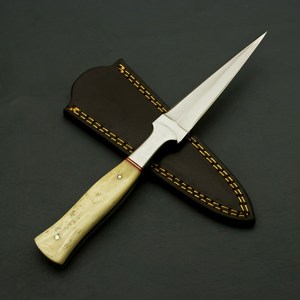 Stainless Steel Skinner Knife Spear Point Blade 0.6mm Thickness Ivory Handle With Leather Sheath - Product Image 2
