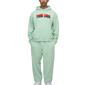 Ensemble sweat à capuche et pantalon de survêtement ample en coton épais de haute qualité, couleur unie, broderie 3D personnalisée - Product Image 1