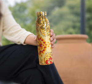 Artisanal Traditional Flower Printed Copper Water Bottle Eco Friendly <b>Drinkware</b> for Daily Use Kitchen Picnic Sports Travel Gift - Product Image 5