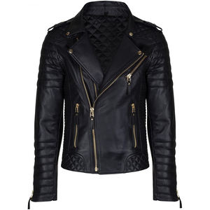 Chaqueta de Motociclista de Cuero Negro Real para Hombre, Personalizada, con Hombros Acolchados, Cierre Asimétrico, Corte Ajustado, Ecológica y Resistente al Viento - Product Image 1