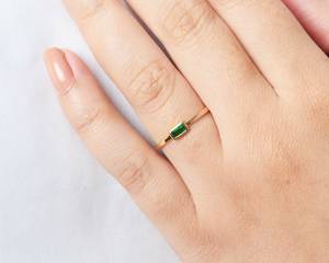 Custom Bohemian Christian Lab Emerald Baguette Cut <b>Ring</b> 14K 18K Gold Plated Thin Band <b>Stacking</b> <b>Ring</b> Manufacturer Direct - Product Image 3
