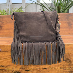 Bolso de Cuero Vacuno Genuino para Mujer, Estilo Occidental, con Flecos, Pedrería, Hecho a Mano, de Gamuza con Pelo, Bolso Bandolera de Cuero - Product Image 5