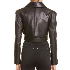 Chaqueta Corta de Pana y Cuero Genuino para Mujer, Corte Entallado, Cierre de Cremallera, Casual, Elegante, Manga Larga, Prenda Exterior Estilosa para Uso Diario - Product Image 5