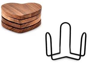 Posavasos de Madera con Forma de Corazón, Diseño Romántico, Reutilizables, con Soporte, Almohadillas de Corcho para Bebidas, Artesanales - Product Image 4
