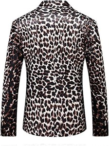 Men's Leopard Print Tuxedo <b>Blazer</b> Satin Lapel Single Breasted Party Jacket Regular Fit British Style - Product Image 2