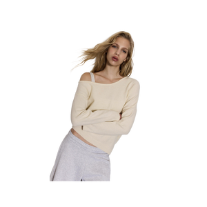 Suéter de punto extragrande para mujer, color sólido, hombros caídos, cuello redondo, diseño asimétrico, manga larga, ropa de otoño - Product Image 5