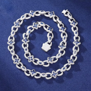 Collier unisexe de luxe en argent 925 avec moissanite, motif floral géométrique, chaîne à maillons, sertissage griffe, plaqué or rose, pour fiançailles - Product Image 3