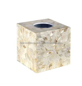 Boîte à mouchoirs en bois tressé nacre, artisanat élégant, écologique, durable, moderne, décoratif, pour salle de bain et salon, Falak - Product Image 1