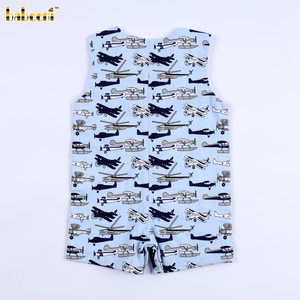 Bavoirs pour bébé Babeeni avec motif d'avion volant, combinaison smockée OEM ODM à fermeture par boutons-pression - BB3575 100% coton biologique - Product Image 5