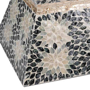 Tabourets décoratifs en mosaïque de coquillages naturels, tabourets en bois élégants faits à la main avec motif floral foncé et nacre - Product Image 3