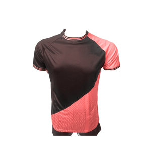 เสื้อยืดแขนสั้นคอกลมทรงแร็กแลนสำหรับผู้ชาย สีดำคอรัล บล็อกสี แห้งเร็ว ทรงเข้ารูป สปอร์ต ผ้าถักโพลีเอสเตอร์ - Product Image 1