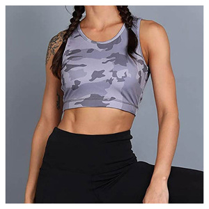Débardeur court sans manches gris camouflage pour femme – Idéal pour le yoga, la course, le fitness, la gym et l'entraînement - Product Image 1