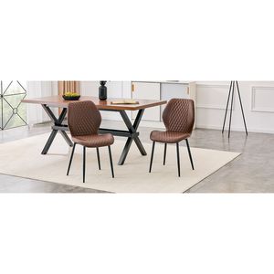 Set di 4 Sedie da Pranzo Moderne di Lusso in PU Trapuntato Marrone Diamantato con Gambe in Metallo Nero per Arredamento Cucina Imbottito - Product Image 5