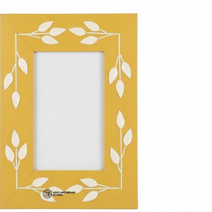 Cadre photo de luxe avec incrustation florale jaune moutarde, cadre photo contemporain en os incrusté avec motif floral - Product Image 2
