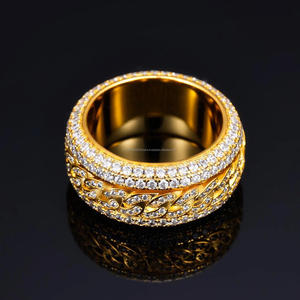 Anillo unisex personalizable de plata de ley 925 chapado en oro blanco y amarillo con diamantes de corte redondo y diseño cubano giratorio, estilo hip hop. - Product Image 4