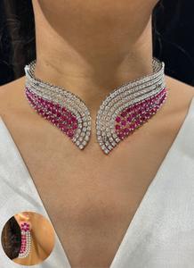 Beautiful Look Premium Quality Front Openable Luxury CZ <b>Necklace</b> <b>Set</b> With Earrings for Wedding Engagement Party Wear For Women - Product Image 2