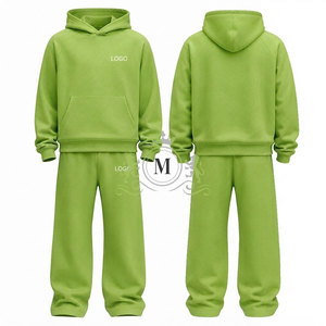 Conjunto Deportivo con Capucha Verde para Hombre, Color Sólido, 100% Algodón, Sudadera Casual de Corte Regular con 320 Gsm - Product Image 5