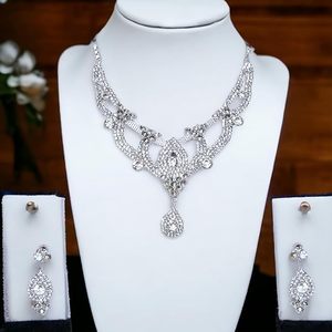 2pcs Platinum Plated Brass Water Drop Necklace & Earring Set with Cubic Zirconia for Women's Wedding <b>Gift</b> Party Bridal S-0113 - Product Image 4