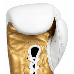 Askar Boxing Gloves <b>White</b> <b>White</b> Gold Sublimation Print <b>Laces</b> Closure Breathable Training Gloves for Adults - Product Image 4