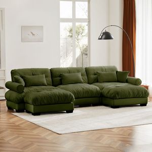 Divano Modulare a U Moderno a 3 Posti con Due Pouf Mobili, Cuscini Lombari e Cuscini Decorativi per Soggiorno - Product Image 2