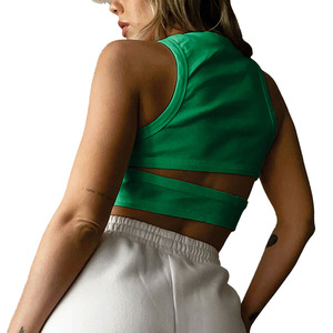 Y2K streetwear Trendy Emerald Green Ribbed Side Opening Crop Tank <b>Top</b> Sleeveless Athleisure <b>Top</b> for Boutique Women's Shirts Bulk - Product Image 2