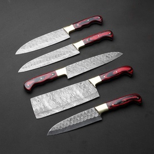 Professional 5 Piece Damascus Steel Kitchen <b>Knife</b> <b>Set</b> Chef Santoku Cleaver Utility Paring <b>Knife</b> with Wood Handle Custom Logo - Product Image 4
