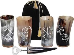 AUREVIA CRAFTS Vaso de Cuerno de Búfalo Hecho a Mano, Ecológico, Forma Natural, Borde Dorado, Patrón de Diamantes Tallados, Estilo Vikingo Rústico - Product Image 3