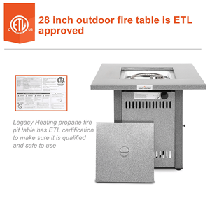 Tavolo con Braciere a Gas Propano da Esterno 28 Pollici, 50000 BTU, Finitura Argento, Caminetto da Patio con Coperchio in Pietra Lavica - Product Image 4
