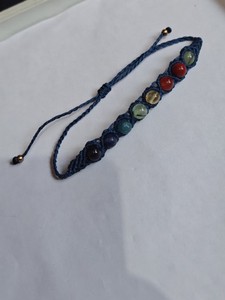 Handmade Blue Macrame Beaded <b>Bracelet</b> With Natural Stone Inlay Boho Style Unisex Everyday Wear <b>Adjustable</b> Jewelry - Product Image 4