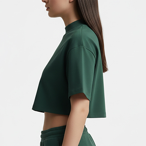 Nouveauté 2025 – T-shirt court d'été en jersey 100 % coton, col rond large, broderie personnalisée, appliqués, léger - Product Image 5